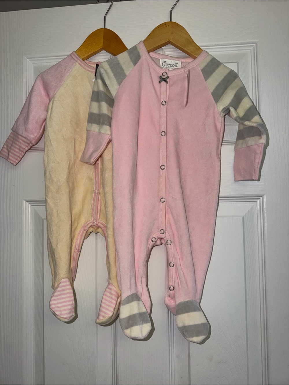 NWT 2x Coccoli Velour Footies 3m Pink & Cream Stripe Footed Sleeper